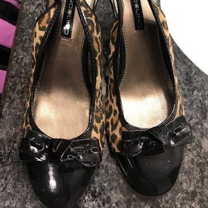 BDMilady black leopard print sling back heels